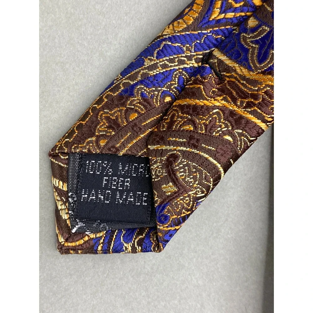Milani Collezioni Mens Tie Paisley Brown Blue‎ Gold Orange Formal Long 61x3